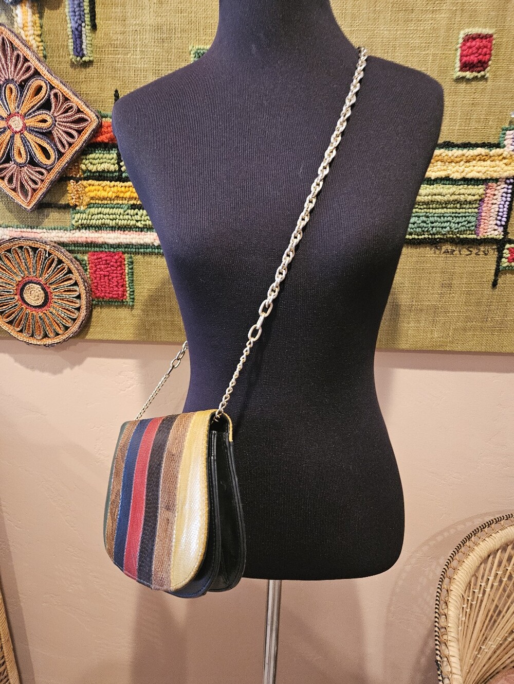 Vintage 70s Biller Multi-Colored Snakeskin Leather Crossbody Bag